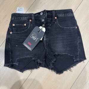 Levi's 501 Charcoal Frayed Denim Shorts